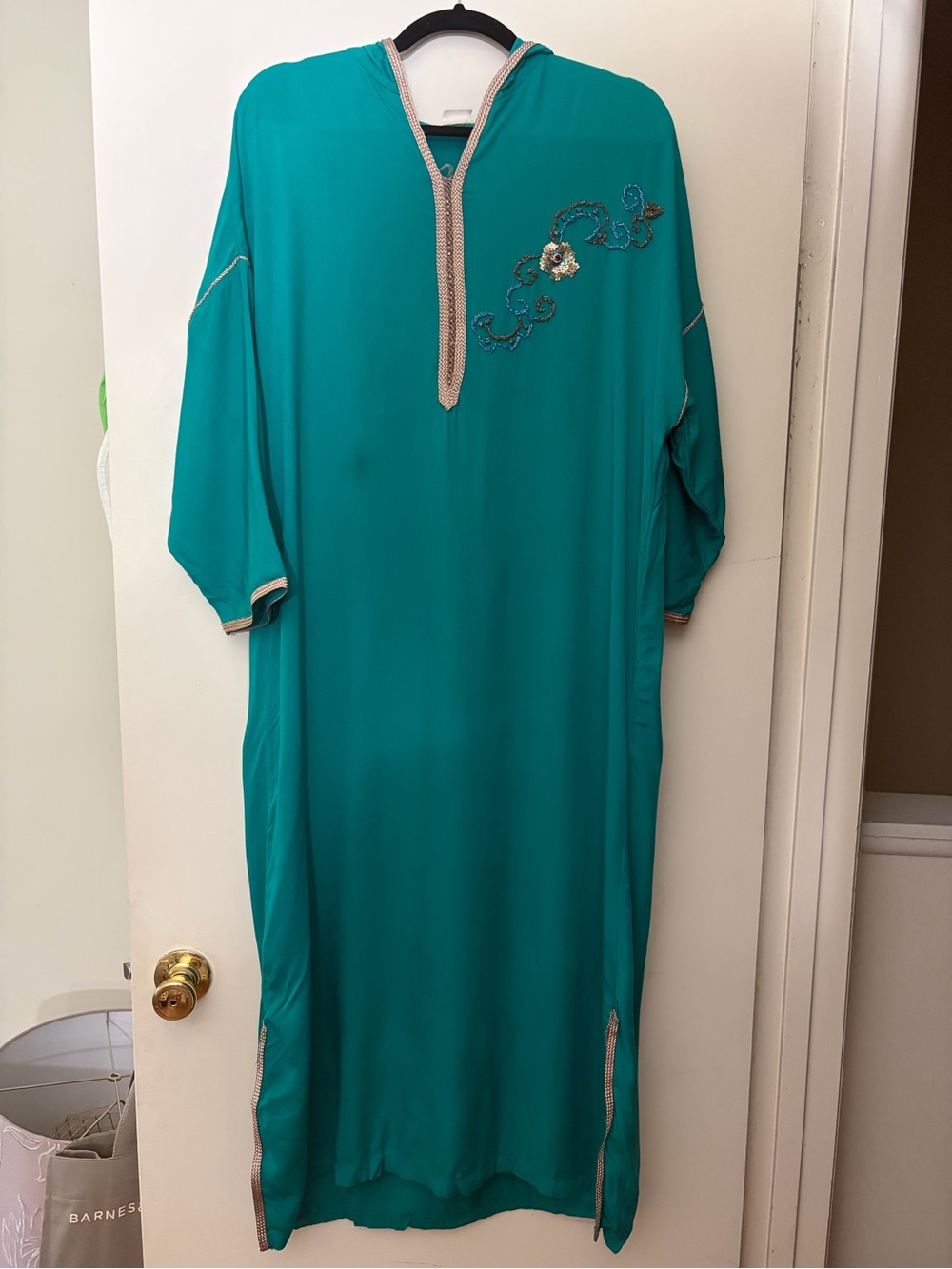 Teal Embellished Moroccan Kaftan jalaba